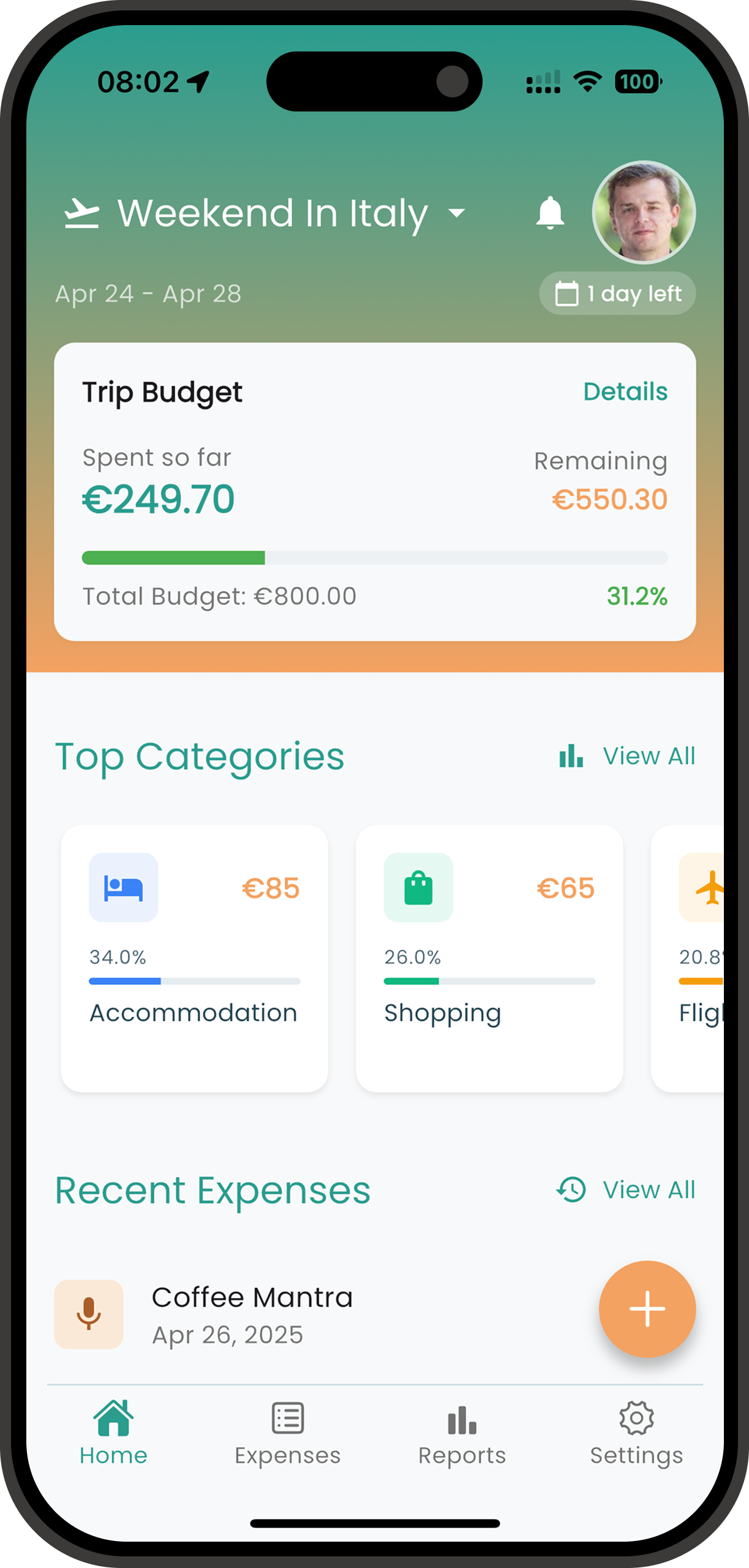 Spentrip app interface